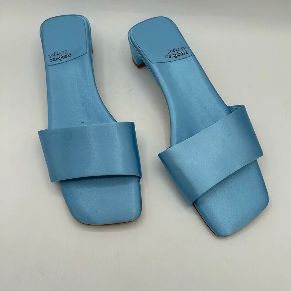 Jeffrey Campbell Women's Low Key Slip On Kitten Heels Sandals Blue Satin 8.5 - Picture 5 of 11